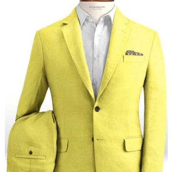 Linen Suit - Mens Summer Suits Safari Yellow Color - Beach...